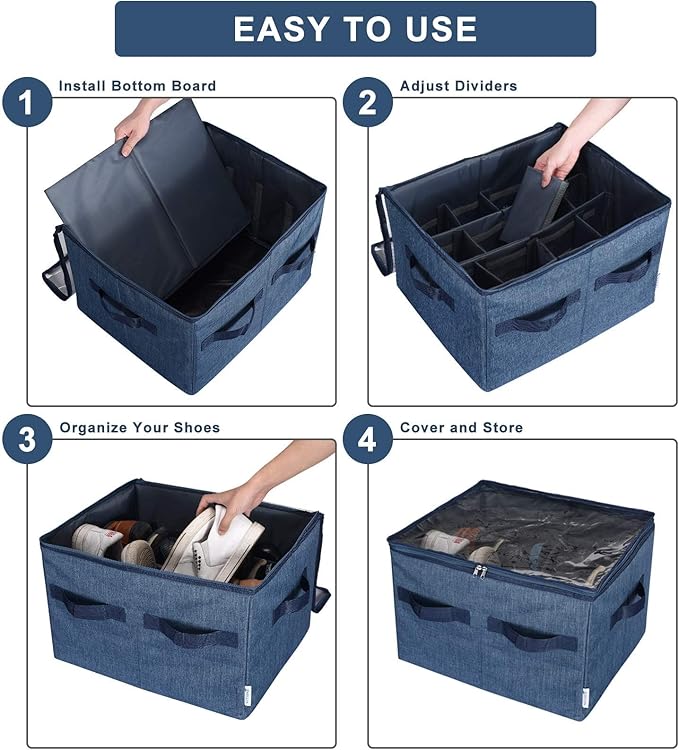 Moteph Shoe Organizer Closet Storage Solution with Clear Cover & Adjustable Dividers for Shoes, Handbags, Blankets, Linen, Cl