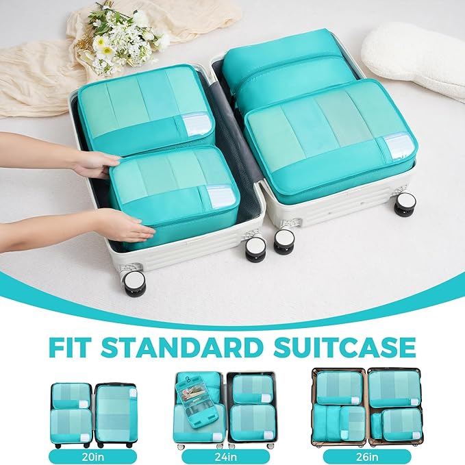 BAGAIL 9 Set Packing Cubes with Packing List Luggage Packing Organizers for Travel Accessories (Blue Green)