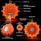 USB C Rechargeable LED Road Flares Emergency Lights with Magnetic Base, 9 Strobe Options Roadside Emergency Warning Car Safet
