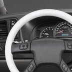 MEWANT Hand Stitched Steering Wheel Cover for Chevy Silverado 1500 2003-2006 DIY White Faux Leather Steering Wheel Wrap