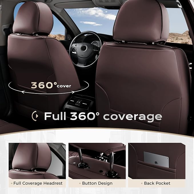 Coverado Car Seat Covers Front Seats, Seat Covers for Cars, Car Seat Protector, 2-Pack Car Seat Cushion Nappa Leather, Waterp