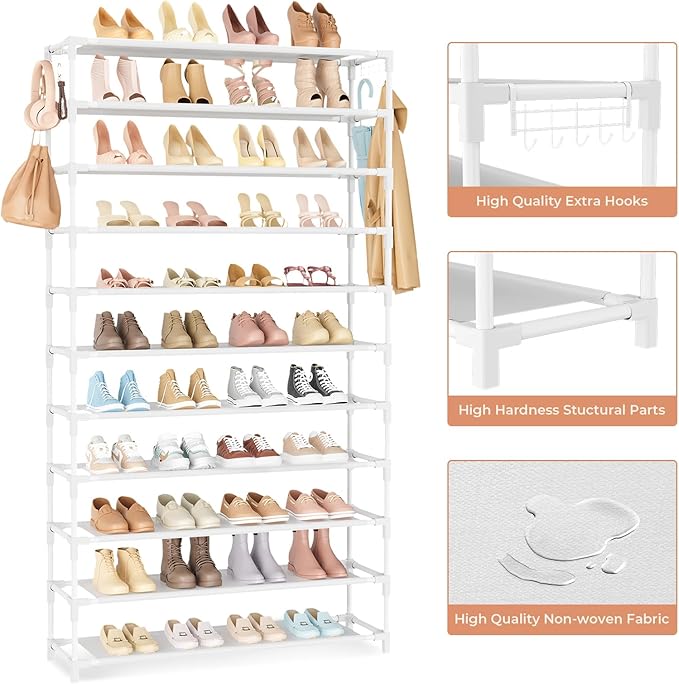 VILICK 11 Tiers Tall Wide Shoe Rack 55 Pairs Large Capacity Sturdy Durable Shoe Rack for Closet Metal Shoe Organizer Shelf wi