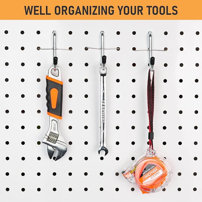 INCLY 1/4" Pegboard J Hooks, 100PCS Heavy Duty Peg Board Hooks Accessories with Peg Locks & Rubber Tipped, Peg Board Tool Han
