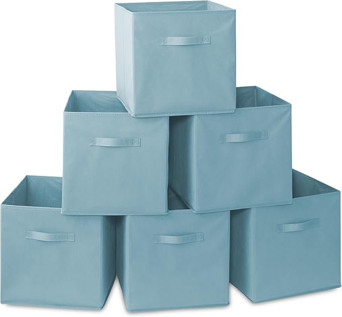 Casafield Set of 6 Collapsible Fabric Cube Storage Bins, Baby Blue - 13" Foldable Cloth Baskets for Shelves, Cubby Organizers