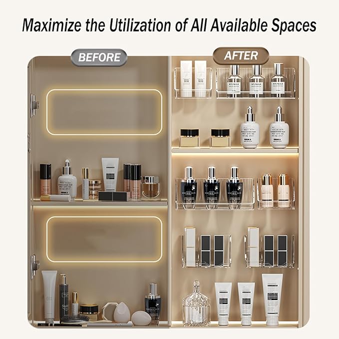 MORNITE 6 Pcs Medicine Cabinet Tray Organizer, Bathroom Vanity Toilet Cabinet Inside Shelves Storage Holder for Skincare Perf
