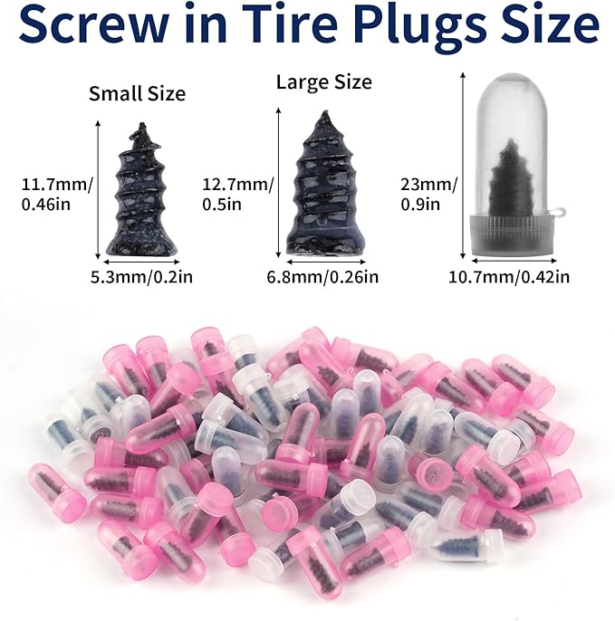 110 PCS Tire Repair Screws, Vacuum Tire Plug Kit Spiral Rubber Nail, Tire Plugs Screw Type Fast Tool Self Screw in Tire Plugs