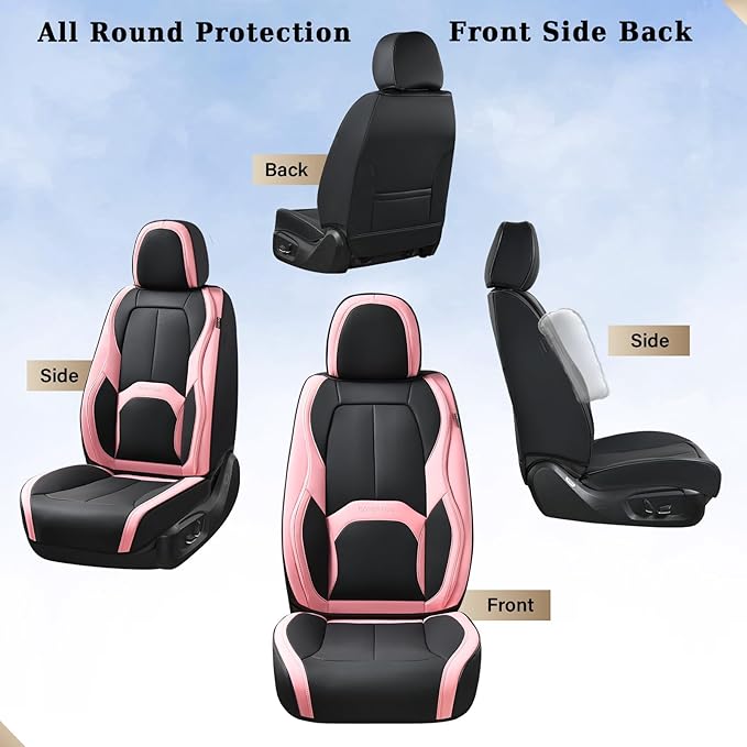 Coverado Seat Covers, Car Seat Covers Front Seats, Nappa Leather Seat Covers for Cars, Waterproof Car Seat Protector with Lum