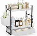 2-Tier Bathroom Counter Organizer with Drawer and Basket, Wood Countertop Organizer for Storage, Skincare Organizers for Vani
