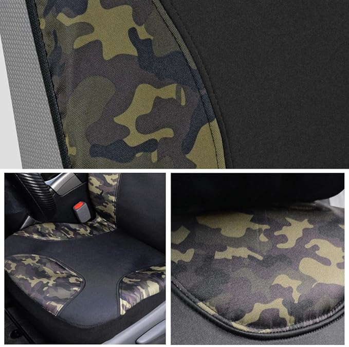 BDK Waterproof Camo Seat Covers for Car Truck Van SUV, 2 Pack – Two-Tone Black & Camouflage, Durable Neoprene Seat Protectors