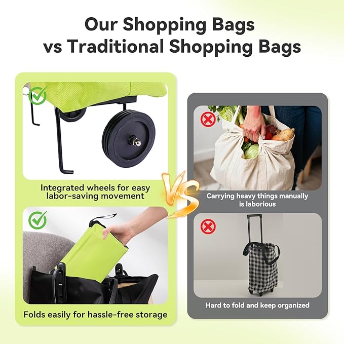 Collapsible Shopping Grocery Bag With Wheels Rolling Tote Bag With Wheels Large Reusable Shopping Bags Foldable Cart