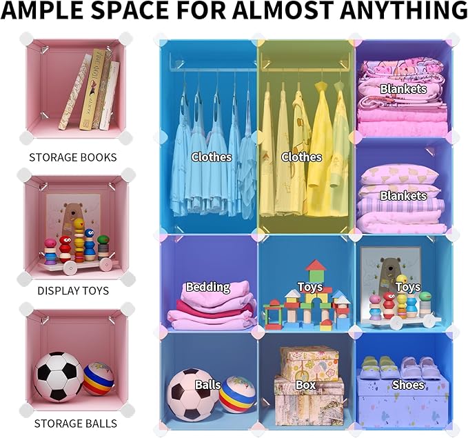 VIPZONE Baby Dresser, Kids Closet Organizers, Portable Kids Wardrobe for Closet, Bedroom, Nursery, Cubby, Cabinet, Clothes, D