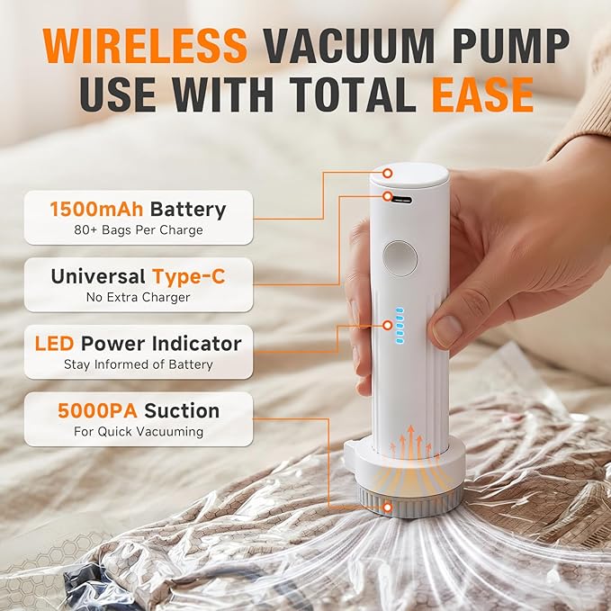 Space Saver Vacuum Storage Bags with Portable Electric Pump, Vacuum Seal Bags for Clothing Travel, Compression Bags for Trave