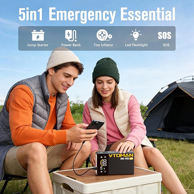 VTOMAN X3 Jump Starter with Air Compressor, 3500A Portable Car Battery Jumper Starter (9L Gas/8.5L Diesel Engines) with