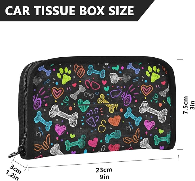 Car Tissue Holder Car Visor Organizer Tissue Box Holder for Car Sun Visor Organizer with Car Vehicle Accessories Essentials Interior for Women Men Black Art Paw Print and Hearts