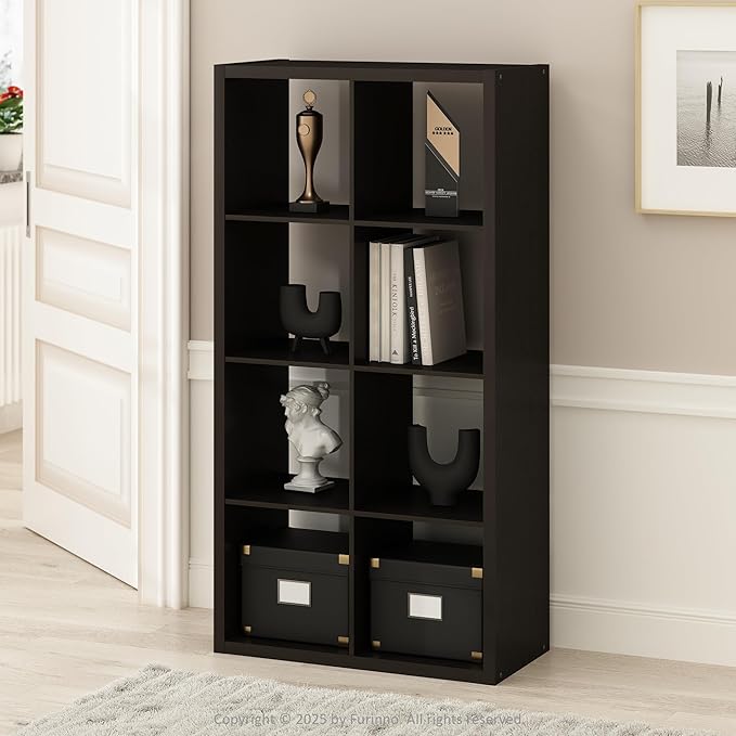 Furinno Simple Cube Storage Organizer, 8-Cube Display Shelf, Open Back Shelving Unit, Storage Shelves, Extra Thick Frame, for