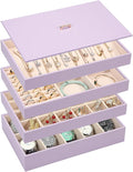 Voova Stackable Jewelry Organizer Tray with Lid, PU Leather Jewelry Storage Holder for Drawer Inserts, Jewellery Display Box 