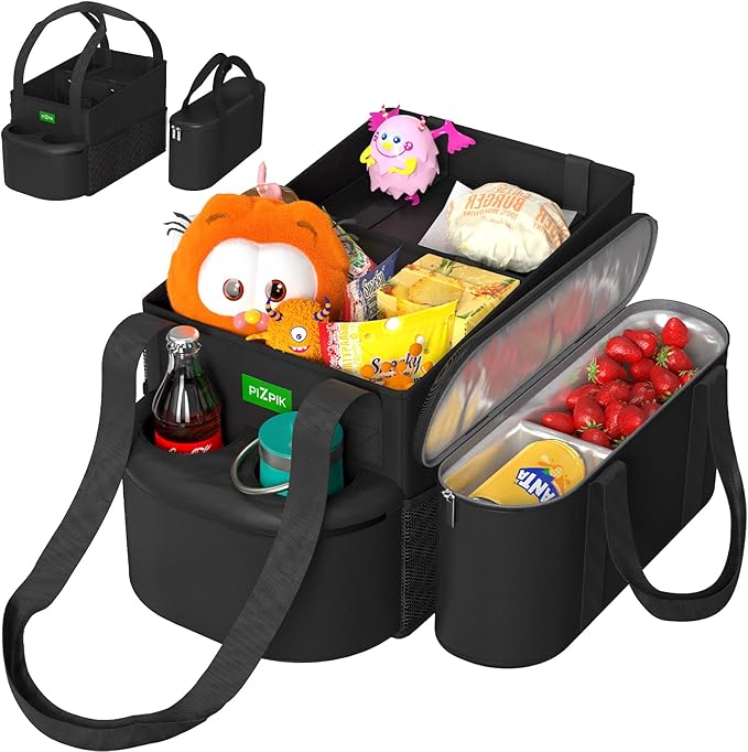 Large Car Seat Organizer with Removable Cooler Bag for the Front or Back Seat for Kids and Adults.Versatile for Use in Multiple Scenarios.