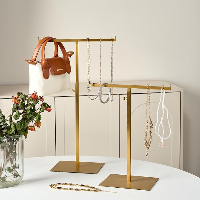 Purse Display Stand Jewelry Towers 2 Packs Stainless Steel Bag Stand Tabletop Adjustable Height Double Hook Hanging Jewelry S