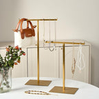 Purse Display Stand Jewelry Towers 2 Packs Stainless Steel Bag Stand Tabletop Adjustable Height Double Hook Hanging Jewelry S