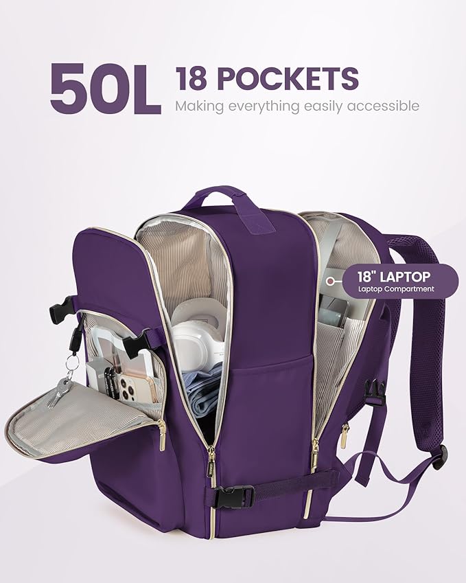 LOVEVOOK Travel Backpack for Women & Men 50L,Airline Approved Carry On Backpack Travel Essentials,TSA Carry on Luggage,Waterp