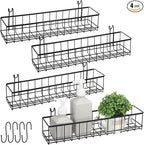 Black 4 Pack Grid Wall Hanging Baskets with 16 S Hooks, 15.8 x 3.9 x 3.2 Inch Metal Wire Wall Mount Storage Baskets for Grid 