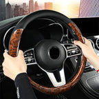 Wood Grain Steering Wheel Cover Microfiber Leather Breathable Anti Slip Universal Protector 14.5-15 inch Car Interior Accesso