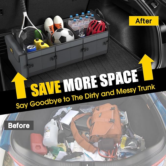 MIKKUPPA Car Trunk Organizer - 100L Large Car Organizer, 1680D Oxford Collapsible Suv Trunk Storage with 2 Adjustable Straps