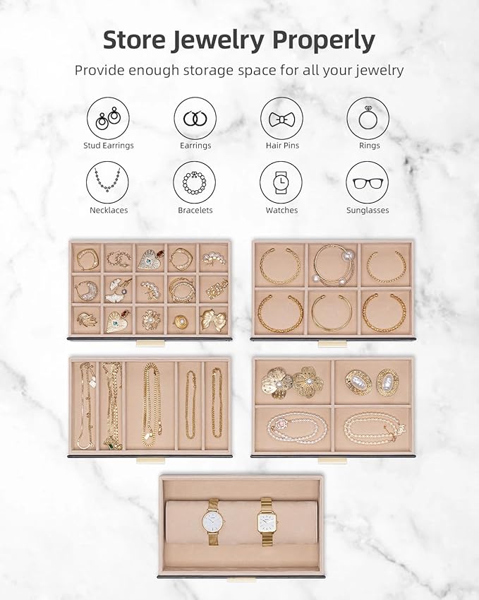 Vlando 6 Layer Large Jewelry Box - Jewelry Holder Organizer, Jewelry Box Organizer for Drawer Necklace Ring Bracelet and Watc