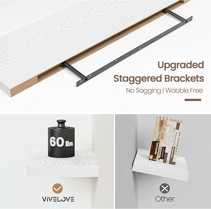 Vivelove White Floating Shelves 55 Inches Long, Wall Display Shelves with Invisible Brackets, for Bathroom Living Room Kitche