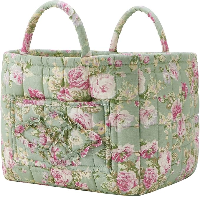 Boho Fabric Storage Basket, Large Capacity Laundry Basket, 12.2'' x 10.23'' x 10.23'' Collapsible Laundry Hamper with Easy Ca