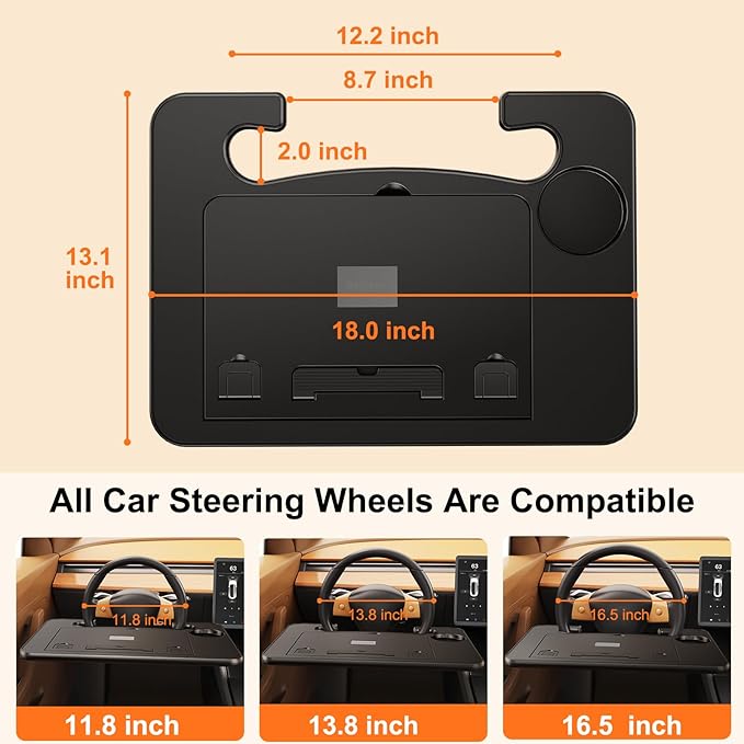 Angle Adjustable Car Steering Wheel Desk,3 in 1 Car Steering Wheel Tray,Car Laptop Mount | Car Reading Stand | Car Food Tray with Drinks Holder, Multipurpose Travel Car Accessories