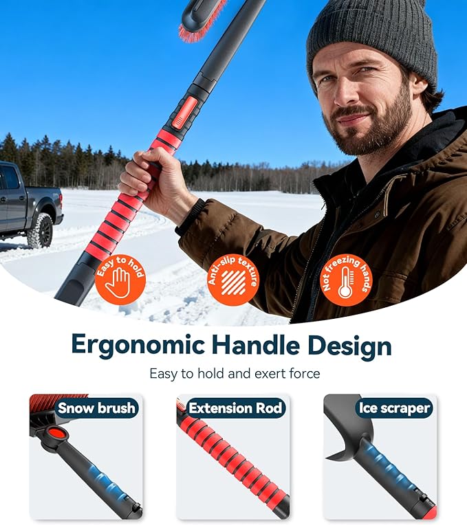All-Around High-Efficiency Cleaning 39 inch Extendable Snow Brush and Ice Scraper with Squeegee, Ice Scrapers for Car Windshield, Truck, SUV Snow Removal Tool, Winter Car Accessories