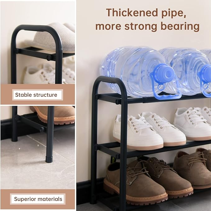 Gonfoam 3-Tier Expandable Shoe Rack,Adjustable Shoe Shelf Storage Organizer Heavy Duty Metal Free Standing Shoe Rack for Entr
