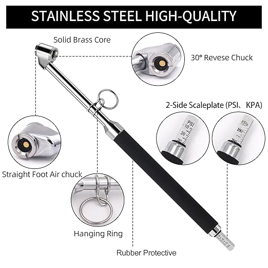 SAFELIFE Tire Pressure Gauge Dual Head Truck Tire Pressure Gauge 10-150PSI, Heavy Duty Stainless Steel Tire Gauge with Two-Sided Aluminum Scaleplate for Cars Trucks RV Van 2 Pack