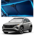 Windshield Sun Shade for Hyundai Tucson 2022 2023 2024 2025 2026 – Custom Fit Sun Shield with Mirror Cut‑Out, Blocks Heat & UV, Foldable with Storage Pouch - Hyundai Tucson Windshield Sunshade