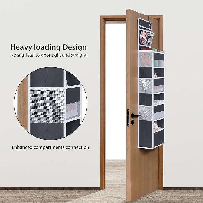 Univivi Over The Door Organizer with 6 Side Mesh Pockets, 5 Shelf Door Hanging Organizer Large Capacity Door Storage for Clos