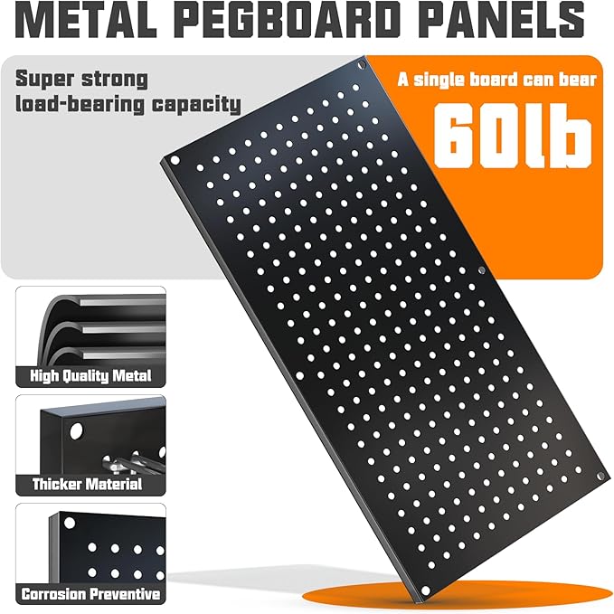 Metal Pegboard Storage System, Garage Wall Organizer, Tool Storage Panels for Workbench (Black 31.5"x15.75"-4PCS)