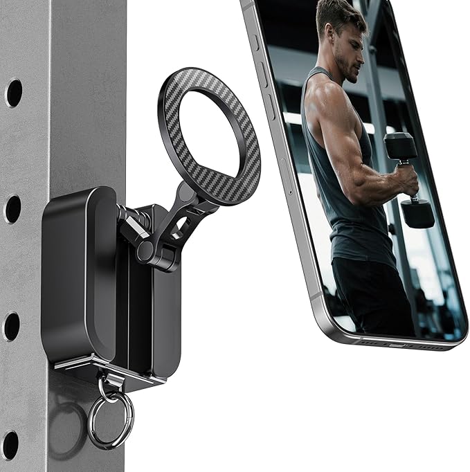 A2C 3-in-1 Magnetic Phone Holder for Gym, [20x N52] Strong Magnets Attach to Metal Surface, Portable Phone Mount for Garage Gym/Travel with Tray Table Clamp, Home Gym Accessories for Men Women Gifts
