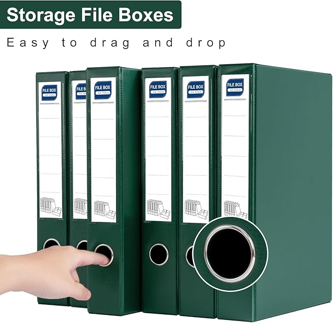 Storage File Boxes A4, 6 Pack Foldable File Box with Clip, 50mm Spine, Plastic Archives Cases with Magnetic Closure, Document