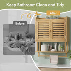 AmazerBath Bathroom Wall Cabinets, Large Bamboo Medicine Cabinets with Towel Bar, Hanging Over Toilet Storage Organizer Cabin
