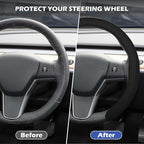 Frani Nappa Leather Steering Wheel Cover,Universal Fit 15 Inch-Premium Non-Slip Breathable Comfort Grip for Cars Trucks SUVs,Anti-Slip Durable Interior Upgrade Black