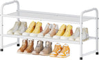 SUFAUY 2 Tier Shoe Rack for Closet, Metal Mesh Shoe Organizer, Stackable Heavy Duty Shoe Shelf, White