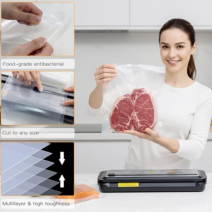 MEGAWISE 11"x14" Vacuum Sealer Bags, 25 Count Pre-Cut Food Storage Bags, BPA-Free, Heavy-Duty Textured Design for Strong Seal