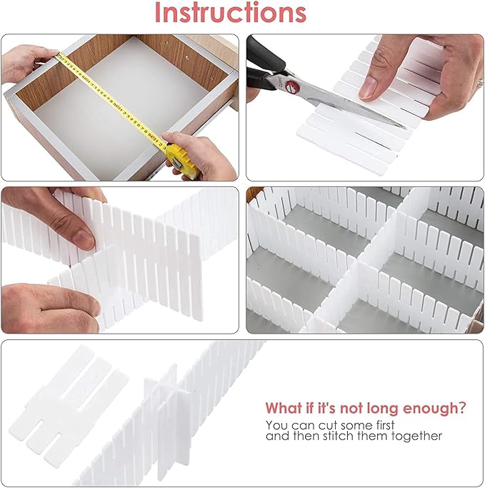 18Pcs Drawer Dividers, Adjustable Drawer Organizer for Socks, Underwear, Makeup, Can Help Tidy Kitchen, Bedroom, Dresser Whit