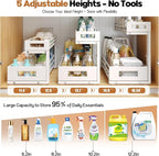 2-Pack 19"Deep Under Sink Organizer And Storage, 2-Tier L-Shaped Pull Out Cabinet Organizer with Upgraded Slide Rails, Height