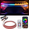RGB Car Hood Light Strip, 79 Inches Dynamic LED Daytime Running Lights, Multicolor Dynamic Scan Start Up Sequential Turn Signal Lights for Car, Truck, SUV, App Control and Waterproof