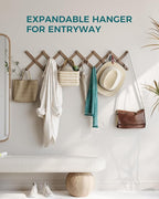 OROPY Wood Accordion Wall Hanger, Expandable Coat Rack Wall Mount with 20 Pegs, Expanding Hat Rack for Wall Walnut Color