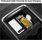 5 Pcs Center Console Organizer Tray for Tesla Model Y Juniper 2026 2025 and Model 3 Highland Refreshed 2025 2024 Refreshed Highland Accessories Set with Cup Holder and Armrest Drawer Organizer