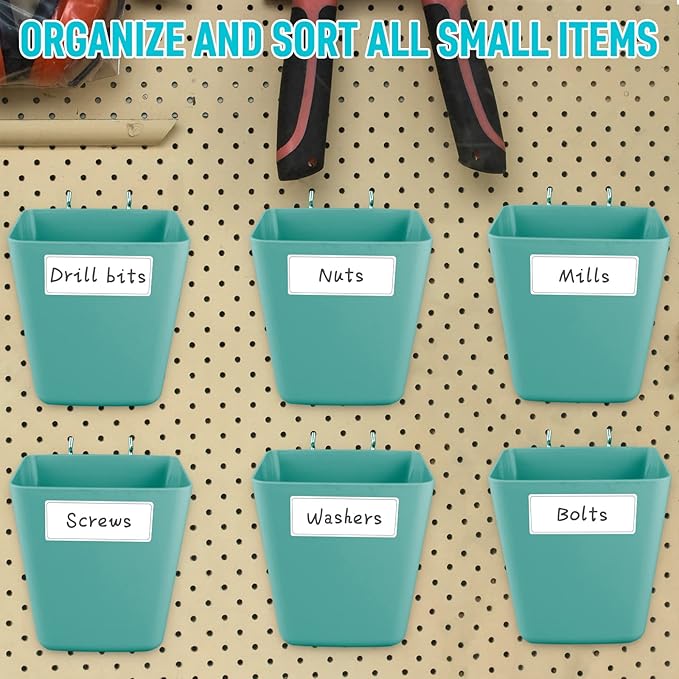 G.CORE Large Pegboard Cups Peg Board Storage Bin 6 Pack with Hooks, Square Box Shape Pegboard Cup Holder Accessories for Gara