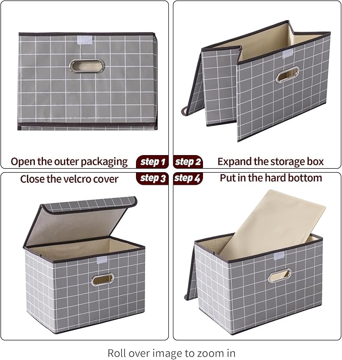 STOREONE Fabric Storage Cube Bins Foldable Organizer Container Collapsible Basket with Lids and Metal Handles, for Home, Bedr